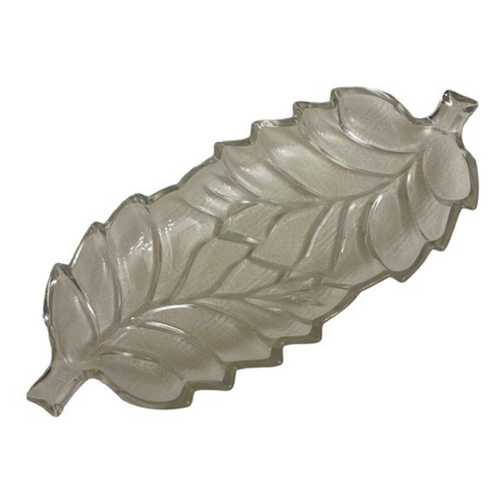 Vintage Jeannette Clear Glass‎ Double Leaf Candy Nut Relish Dish 11" x 4.5"